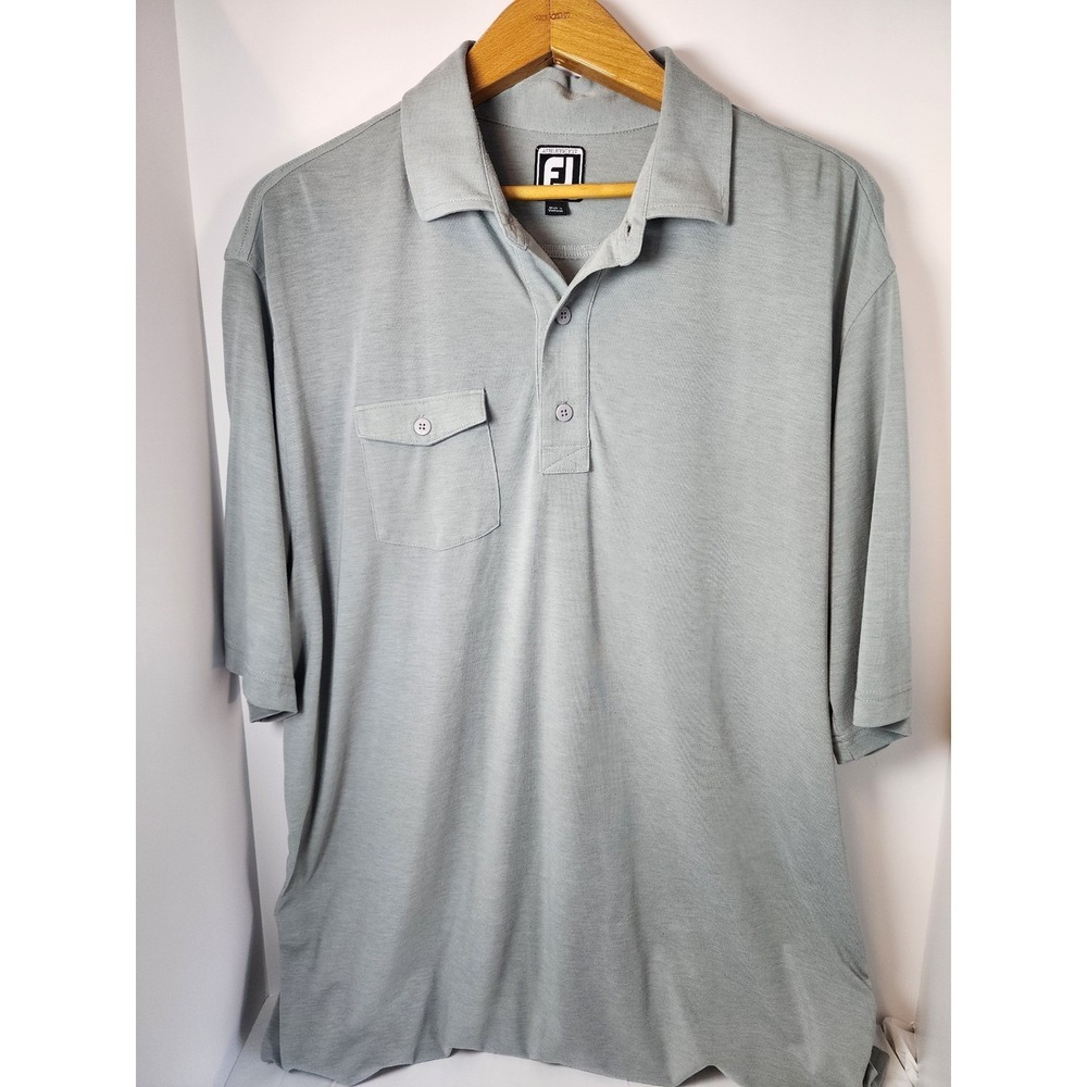 FootJoy Athletic Fit Golf Polo Shirt Mens XL Gray Pocket CC 1924 Logo SS